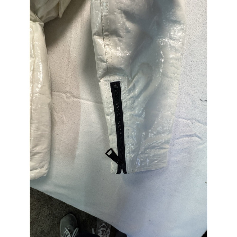 SAM. New York Women's‎ Glossy White Puffer Parka Hooded Fur Trim Size M Vintage - Picture 7 of 14